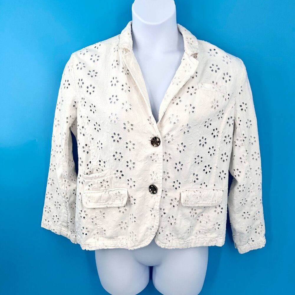 LIFE STYLE WHITE EYELET COTTON BLAZER JACKET - XL